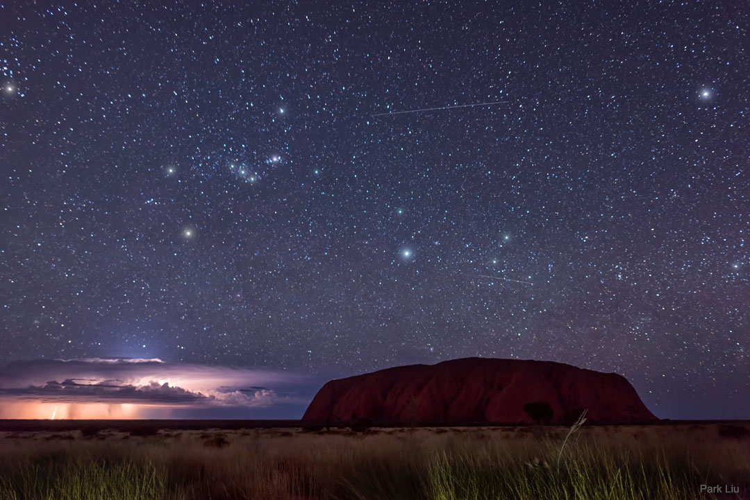 Lightning and Orion Beyond Uluru 